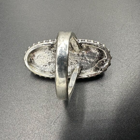 Boho Ring Southwest Festival Orange Silver Toned Oval Shape Western Size 6.75 - Picture 5 of 7